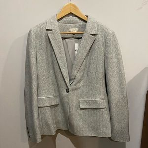 Light feathered grey spring blazer with elbow patch detail from LOFT